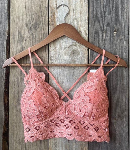 Kiss & Tell Lace Bralette - Coral