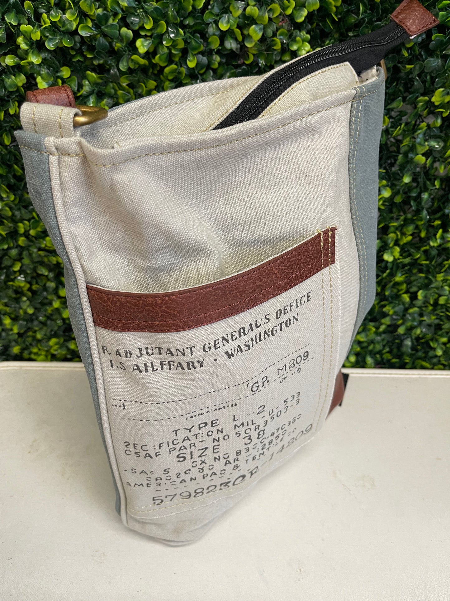 The Washington Upcycled Canvas Crossbody Bag - Bisque