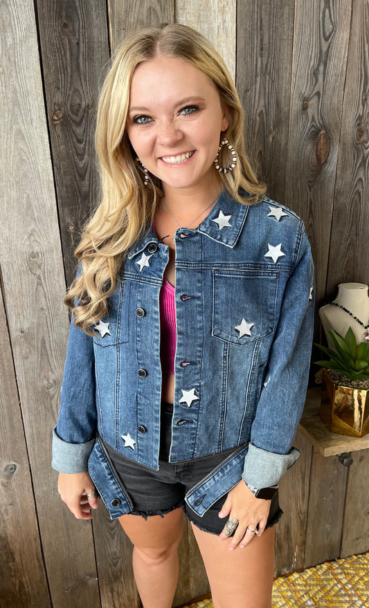 The Kennedy Embroidered Star Denim Trucker Jacket