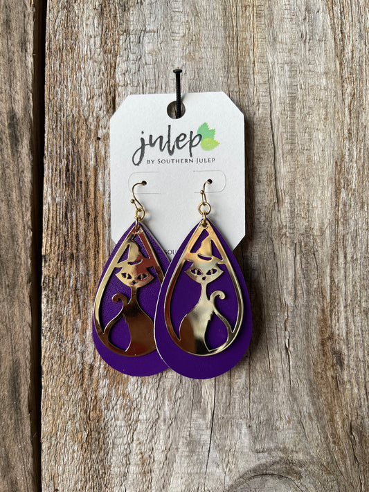 Halloween Teardrop Earrings - Purple/Cat