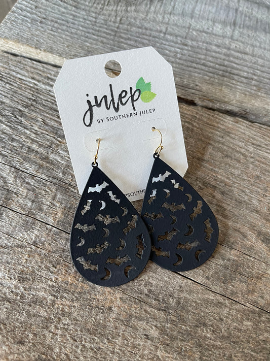 Halloween Metal Teardrop Earrings - Black/Bats