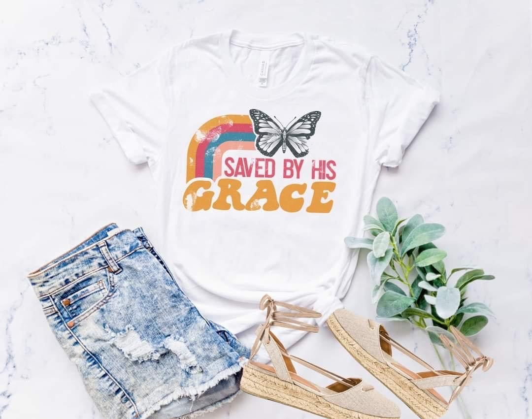 PREORDER - Saved By His Grace Retro Soft Boutique Tee