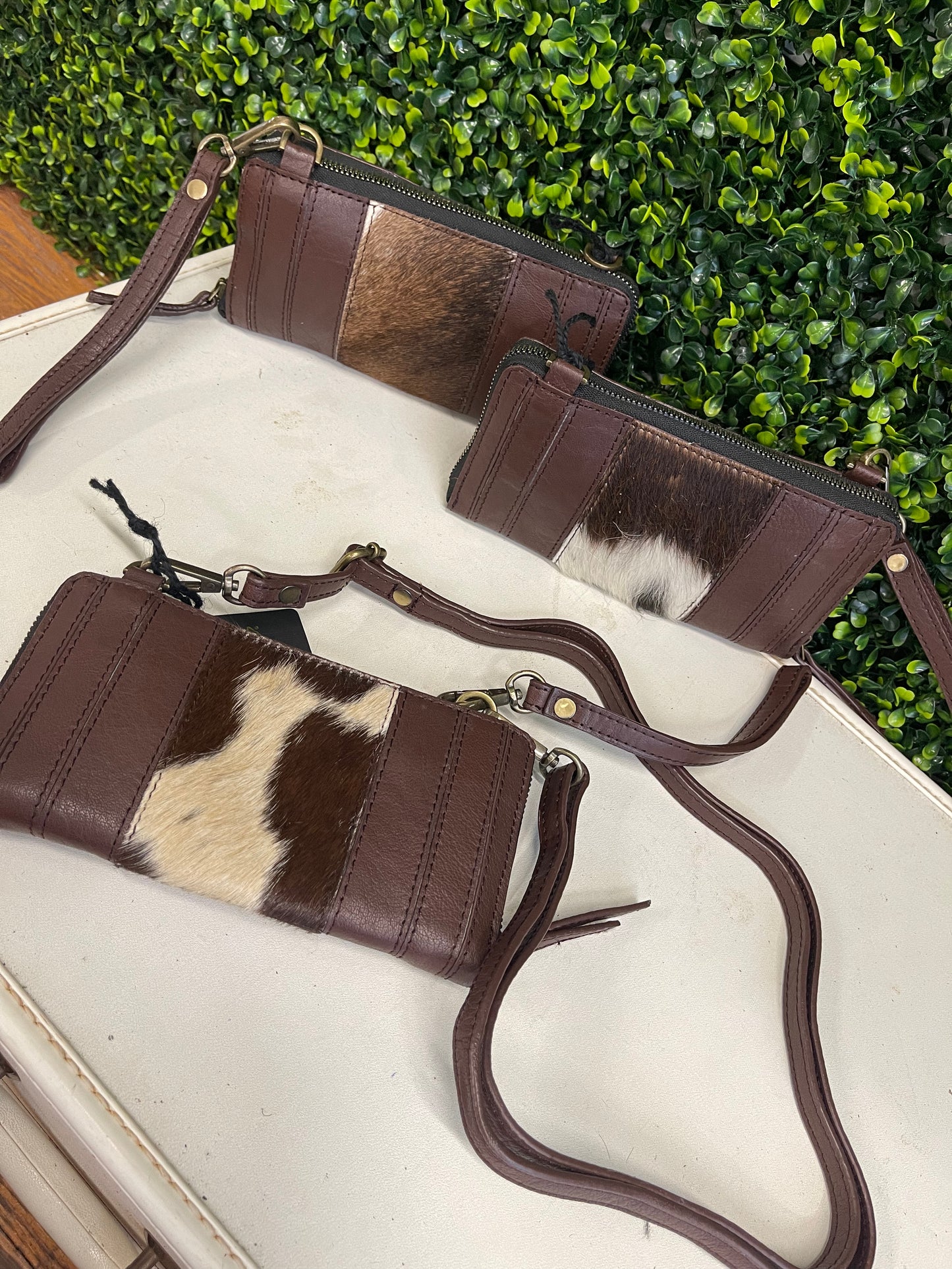 The Milly Genuine Leather & Cowhide Crossbody Wristlet Wallet - Chocolate