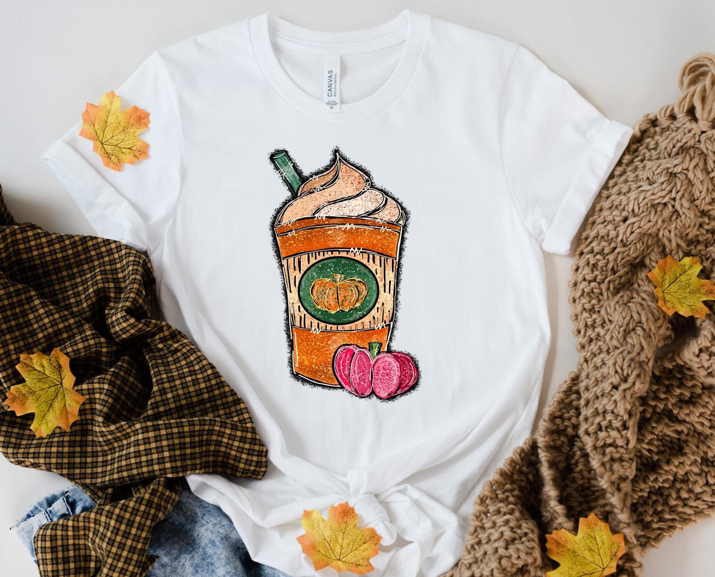PREORDER - Glitter Effect Pumpkin Spice Latte Soft Boutique Tee - Youth & Adult