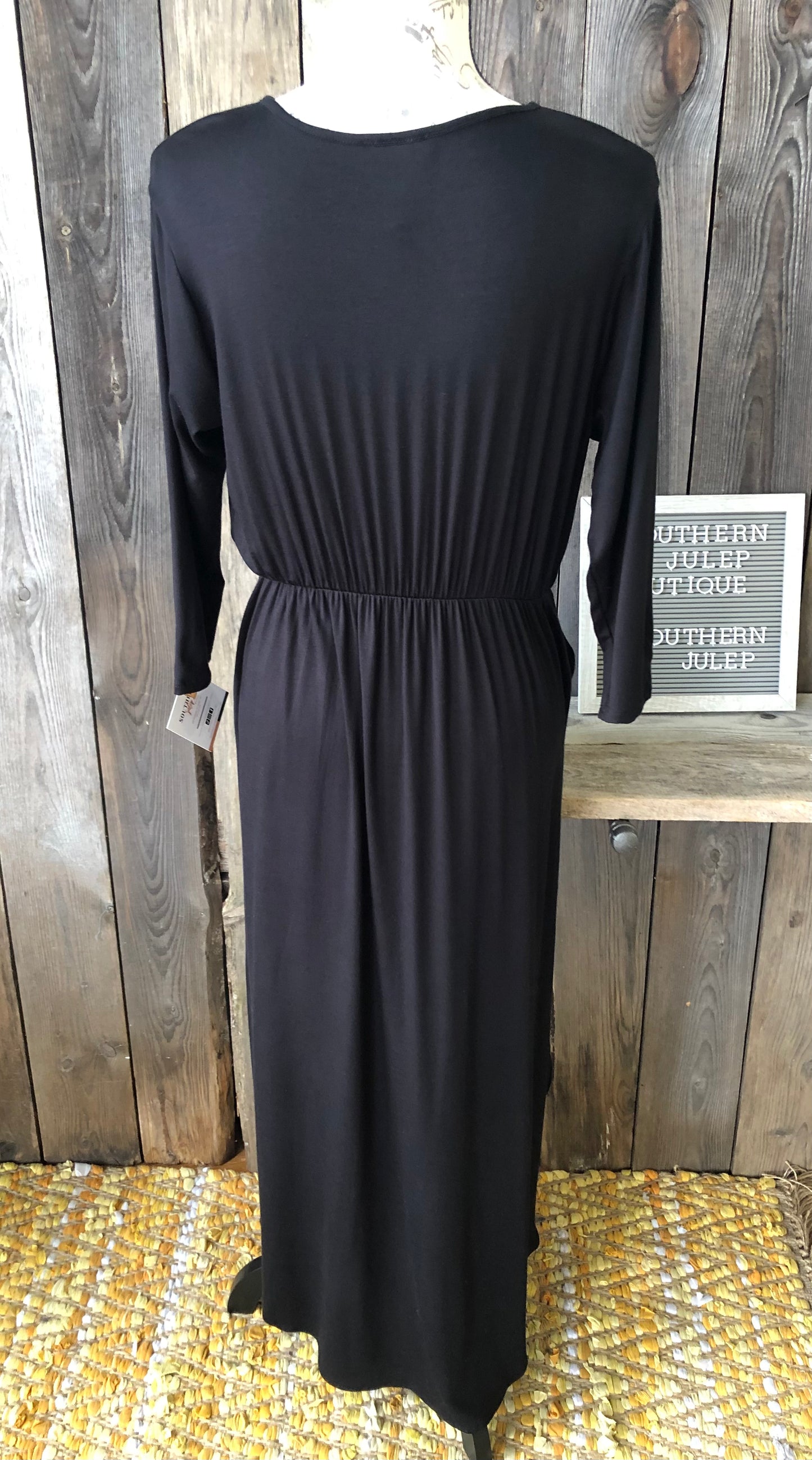 The Ivey Black Surplice Wrap Dress