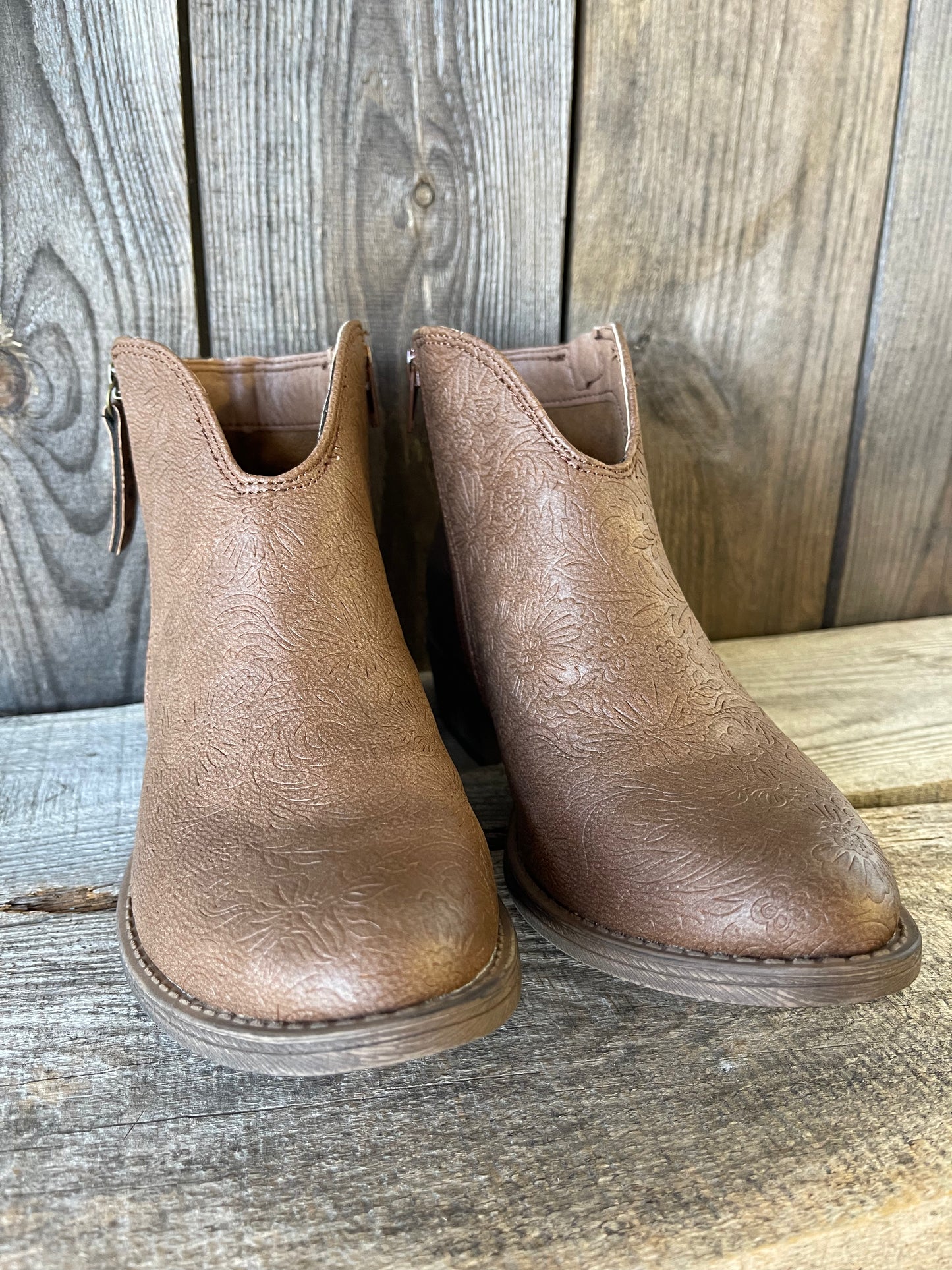 The Outlaw Tooled Ankle Bootie - Tan