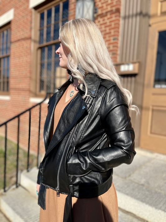 The Isabel Belted Moto Jacket - Black