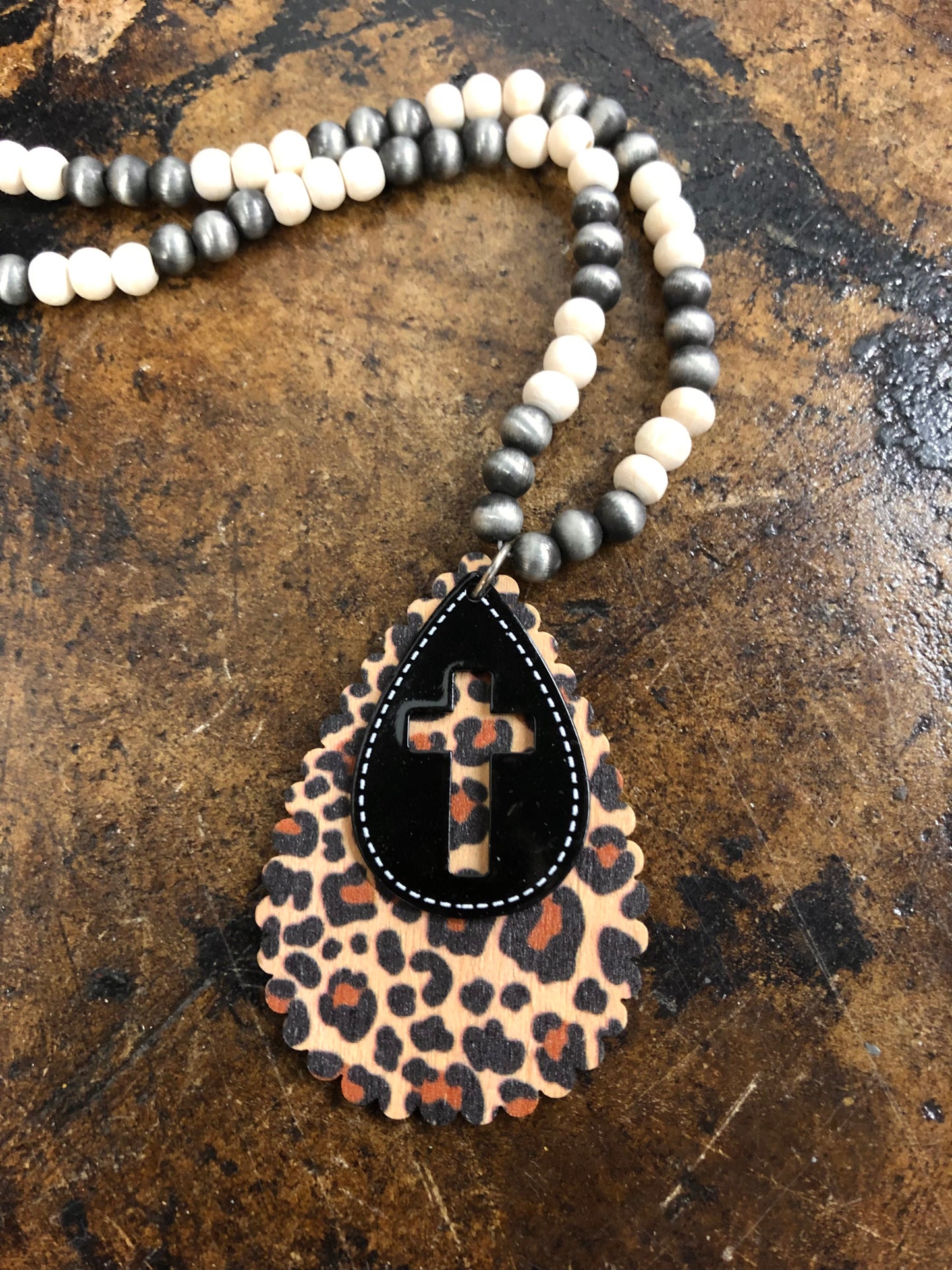 The Cora Leopard Cross Necklace