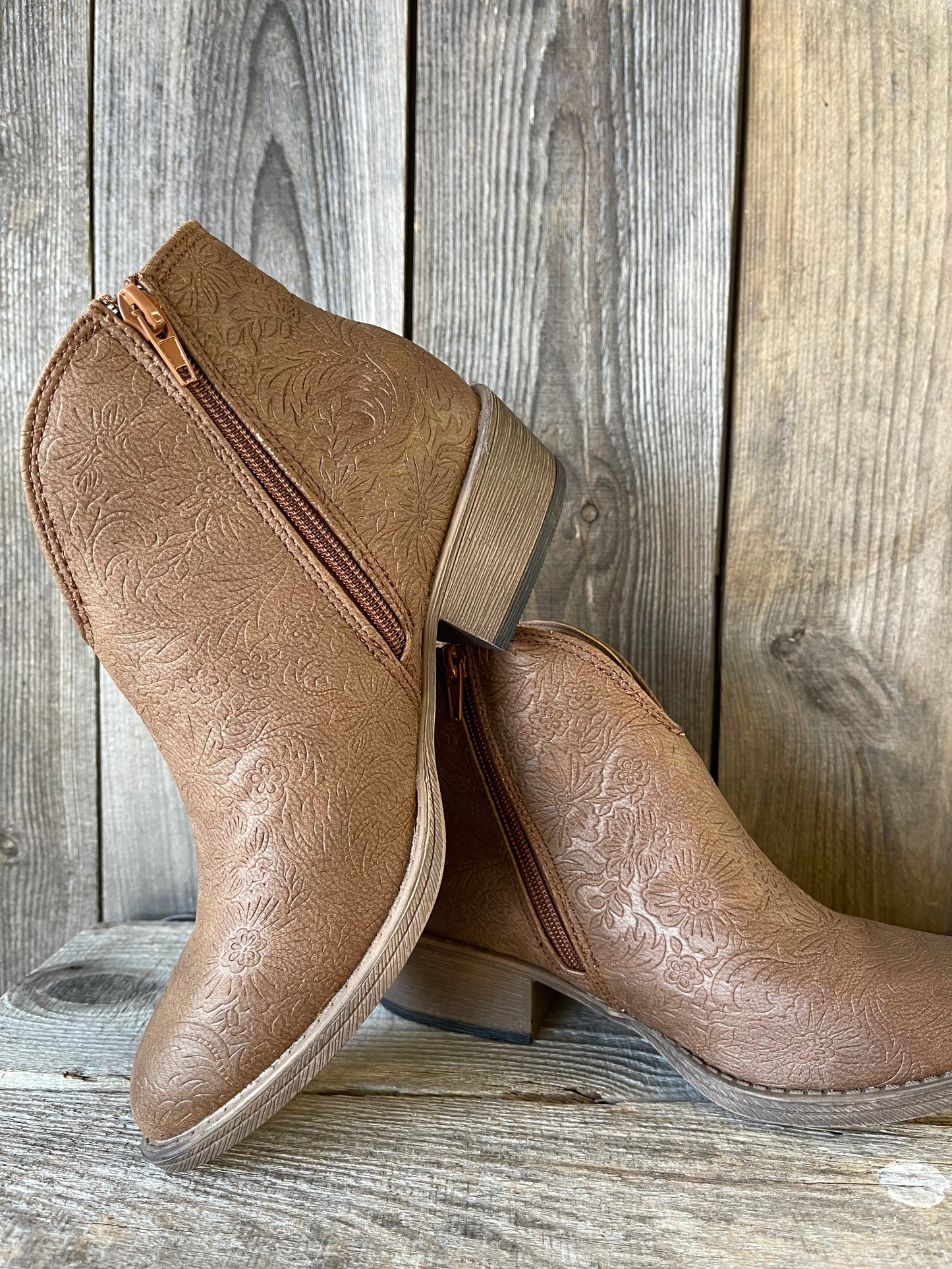 The Outlaw Tooled Ankle Bootie - Tan