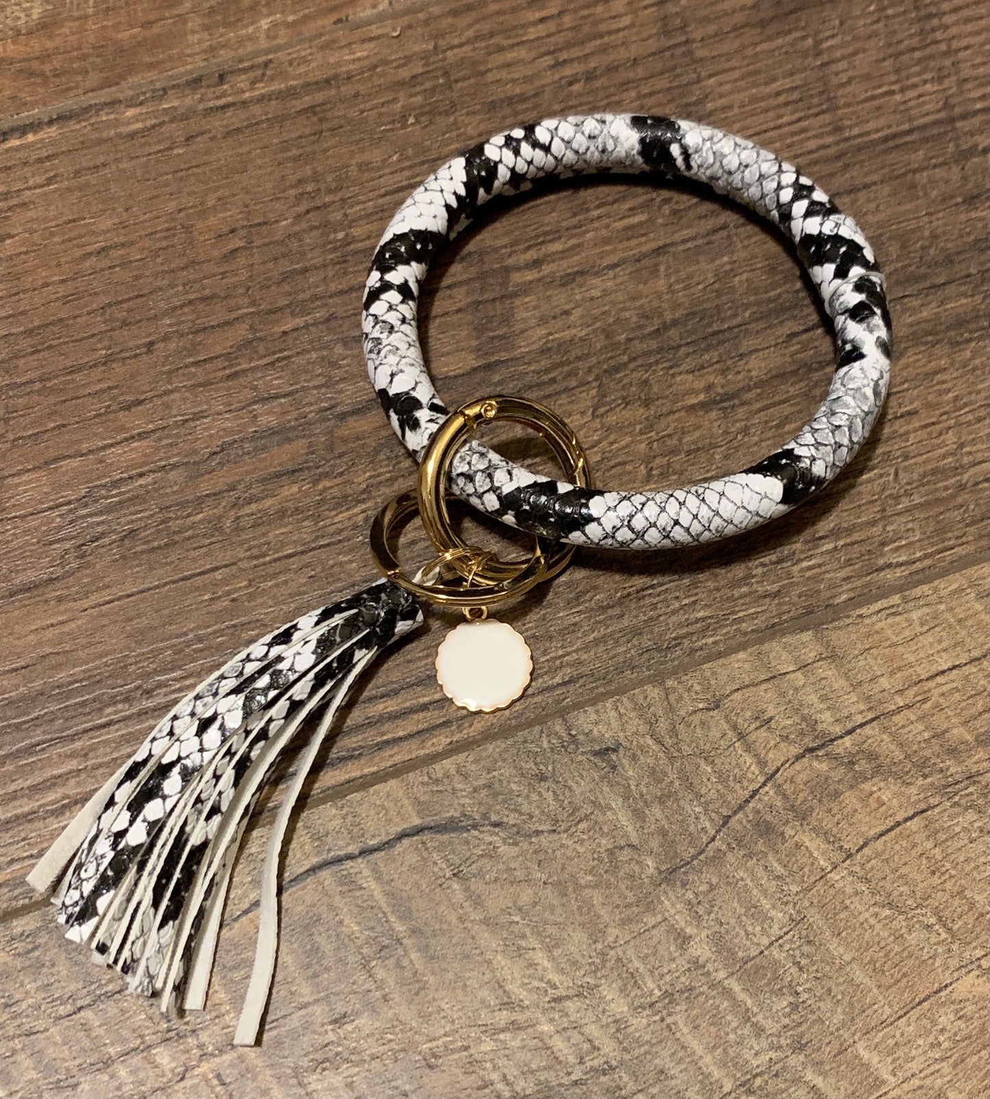Black Snakeskin Wristlet Keyring Bangle Bracelet