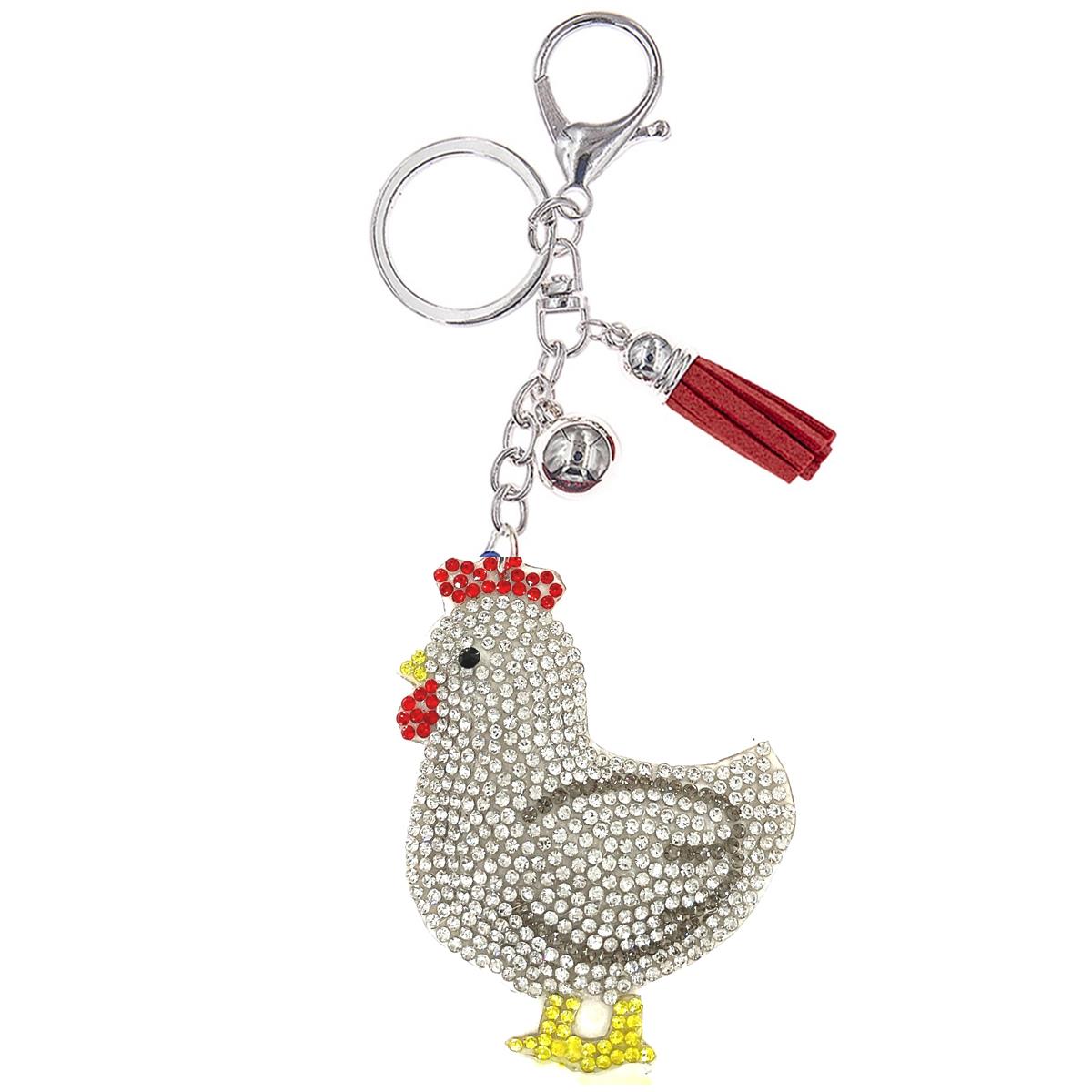 Crystal Chicken Puffy Keychain Purse Charm