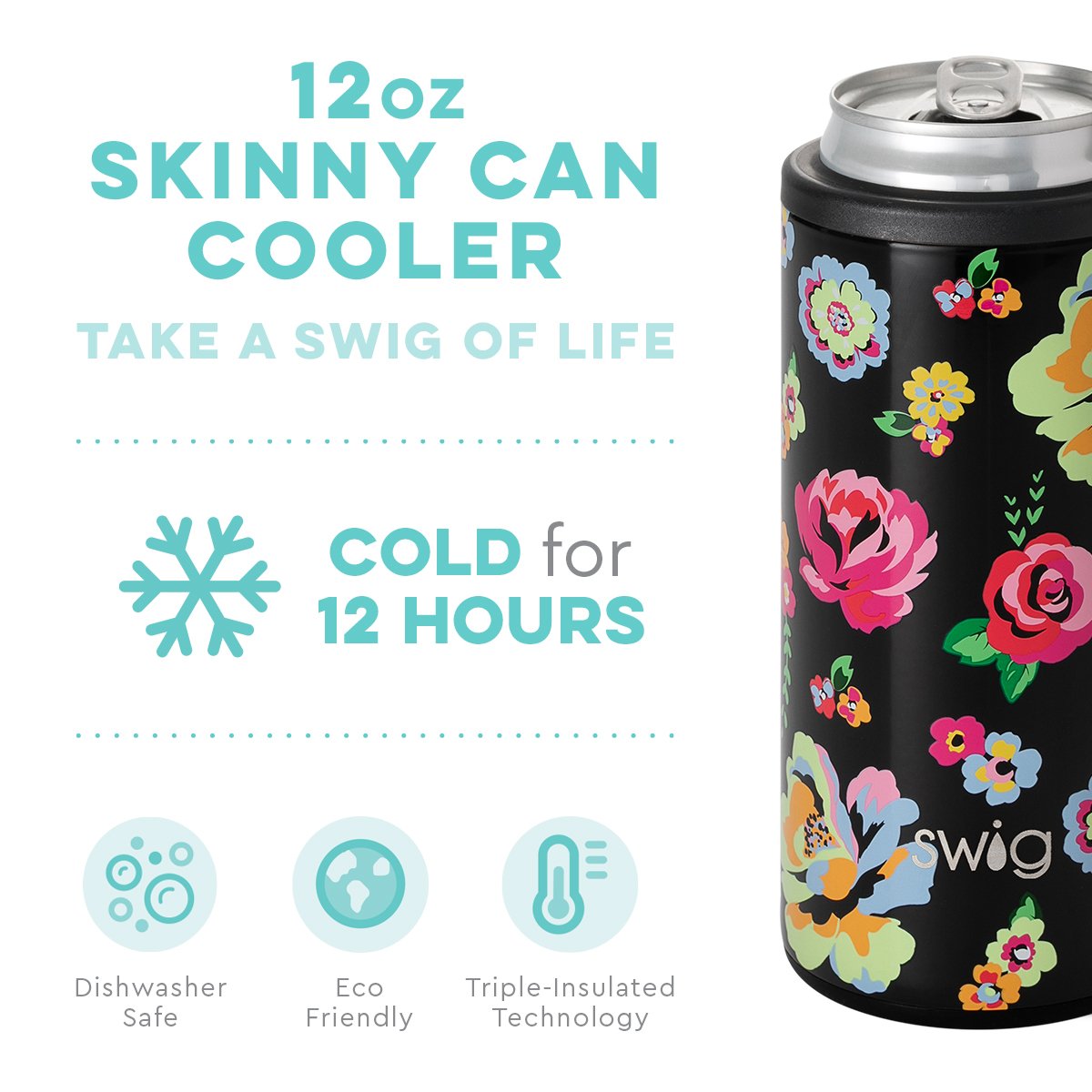 Swig Life 12 oz. Insulated Skinny Can Cooler - Fleur Noir